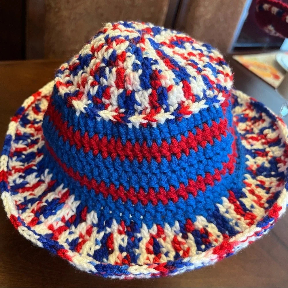 NEW- Handmade Red, White & Blue‎ Bucket Hat 4th of July Patriot Adult Size